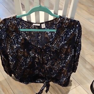 Cato Blue and Brown Patterned Blouse